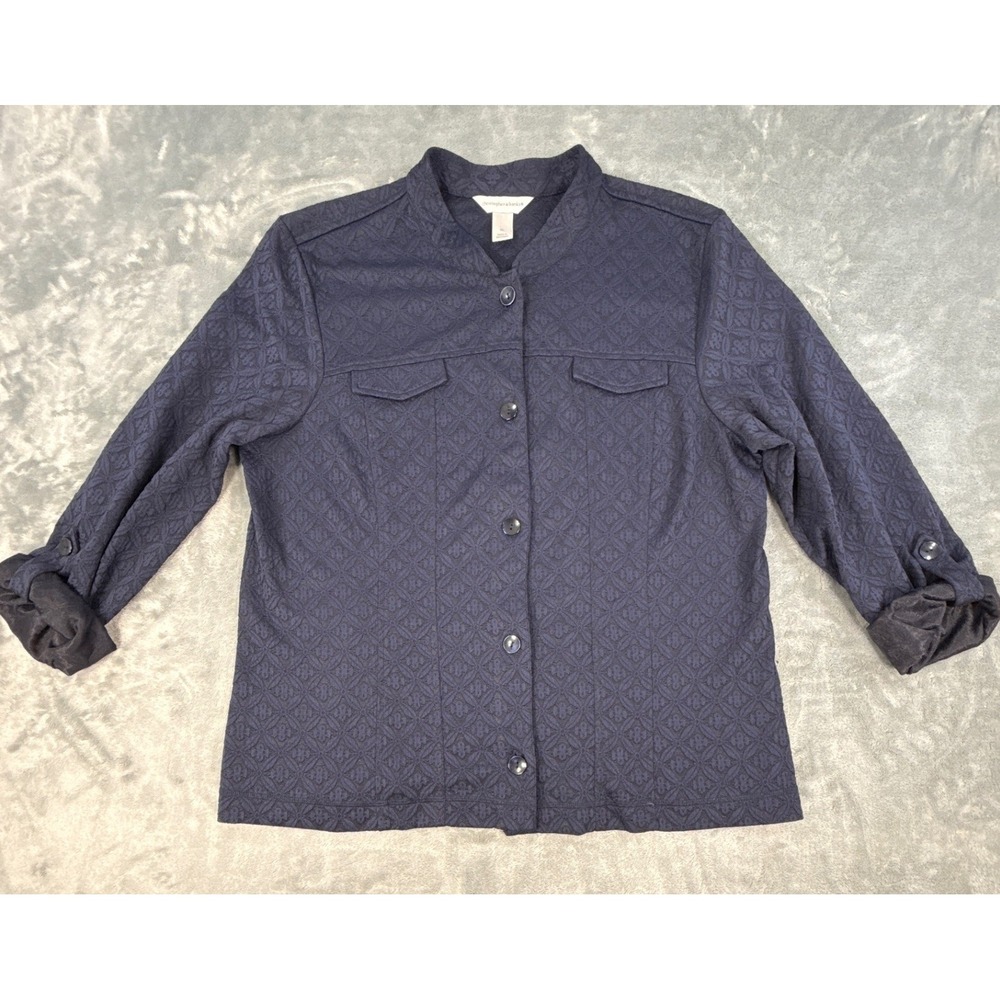 Christopher &‎ Banks Navy Blue Textured Diamond Button Front Jacket Top Shirt XL